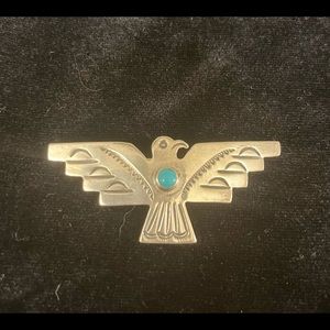 Vintage Silver & Turquoise Thunderbird Pin